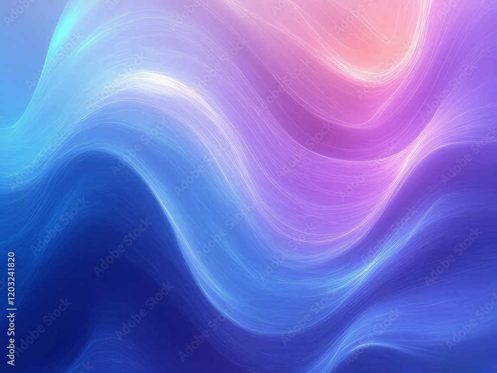 Fototapeta premium Develop a tranquil abstract background with harmonic glowing waves in muted blue and lavender tones.