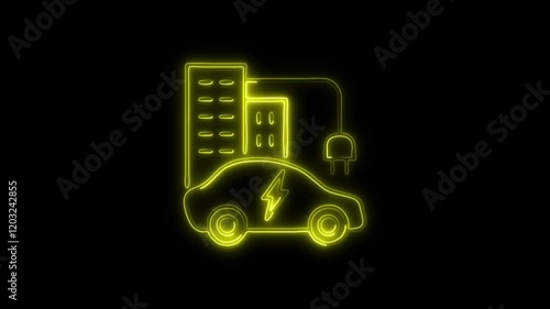 Glowing neon electric car Charging  icon isolated on black background. HD Video motion graphic animation photo