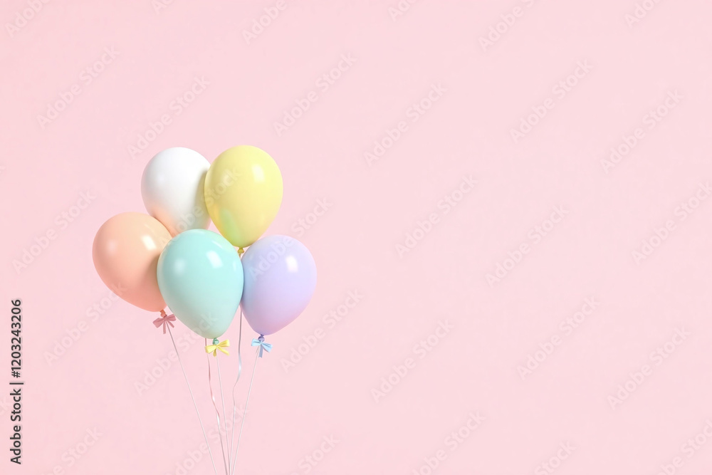 custom made wallpaper toronto digitalFive semi transparent balloons with ribbons in pastel colors on a light pink background