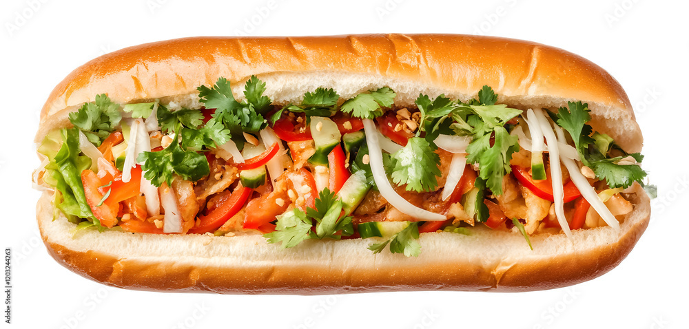 Flavorful Symphony banh mi extravaganza on a transparent background. isolated background. Flavorful Symphony banh mi extravaganza on a transparent background. isolated background.