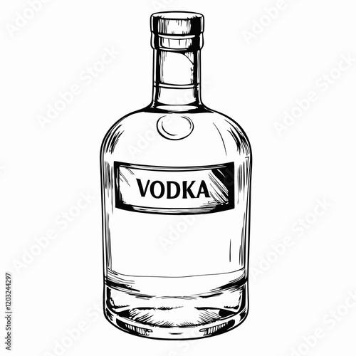 Black-and-white illustration of a vodka bottle