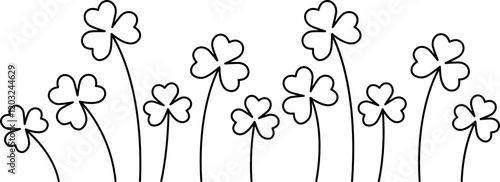 Clover outline. Shamrock line art.
A cluster of lucky clovers.
A group of lucky shamrocks.
The Clover Family.
Spring plants flat vector illustration.
Saint Patrick's Day element.
