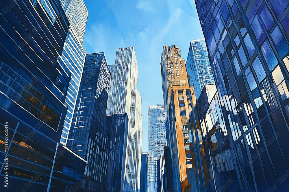 Obraz premium Modern Skyscrapers Against a Blue Sky