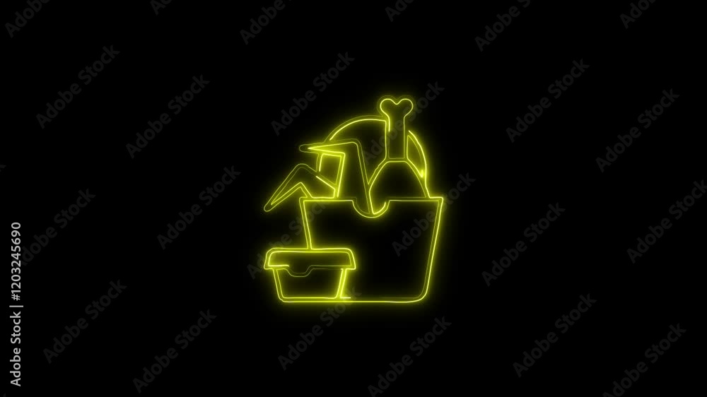Glowing neon Fried Chicken icon isolated on black background. HD Video motion graphic animation Glowing neon Fried Chicken icon isolated on black background. HD Video motion graphic animation