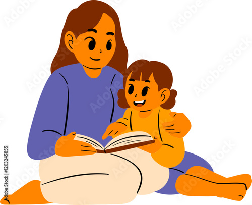 Mother Reading to Child in a Cozy Pose