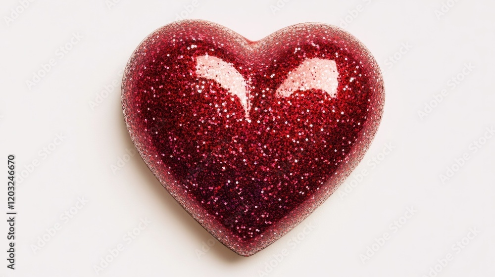 Fototapeta premium A glittery glossy red heart with sparkling reflections, isolated on a clean background