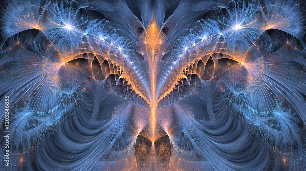 Obraz premium A digital-inspired abstract with glowing lines and grids forming a futuristic network-like design in cool tones 