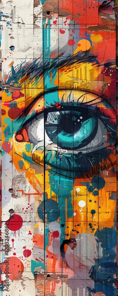 Fototapeta premium Design an edgy and colorful digital graffiti artwork integrating elements of urban culture Enhance the vibrancy of the piece to captivate viewers in a modern interpretation of street art