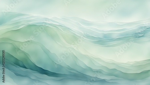 Wallpaper Mural Abstract alcohol ink painting of soft teal and green flowing waves, resembling a serene landscape. Torontodigital.ca