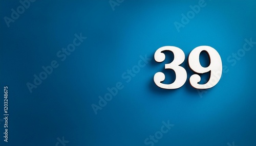 Banner number 39 on blue background, copy space. Generated image photo