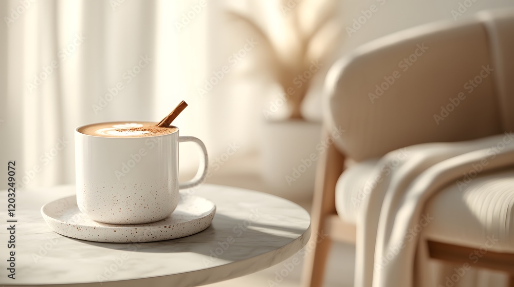 Aesthetic Iced Coffee Infused with Cinnamon Sticks Capturing Comfort and Relaxation at Home. Cafe, Tables and Chairs, Romantic Atmosphere, Drink Decoration Concept Aesthetic Iced Coffee Infused with Cinnamon Sticks Capturing Comfort and Relaxation at Home. Cafe, Tables and Chairs, Romantic Atmosphere, Drink Decoration Concept