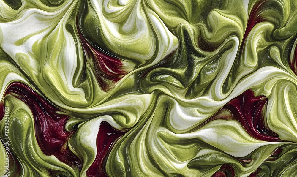 Abstract swirls of green, white, and maroon paint. Abstract swirls of green, white, and maroon paint.