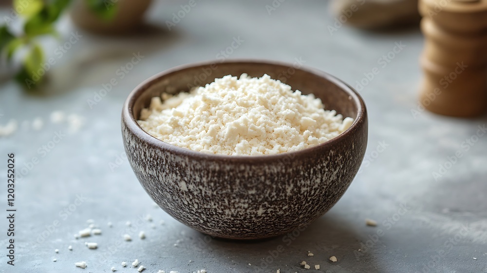 Grated cheese in ceramic bowl, Culinary Concept Grated cheese in ceramic bowl, Culinary Concept