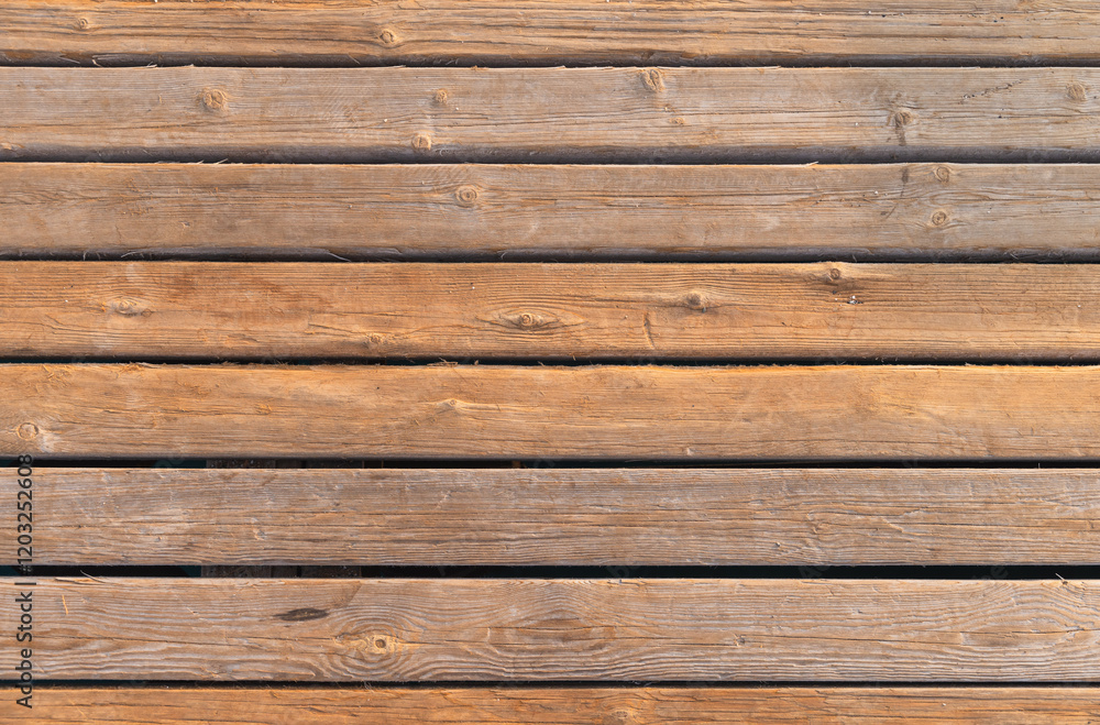 Wooden floor made of rough planks, front view, background texture Wooden floor made of rough planks, front view, background texture