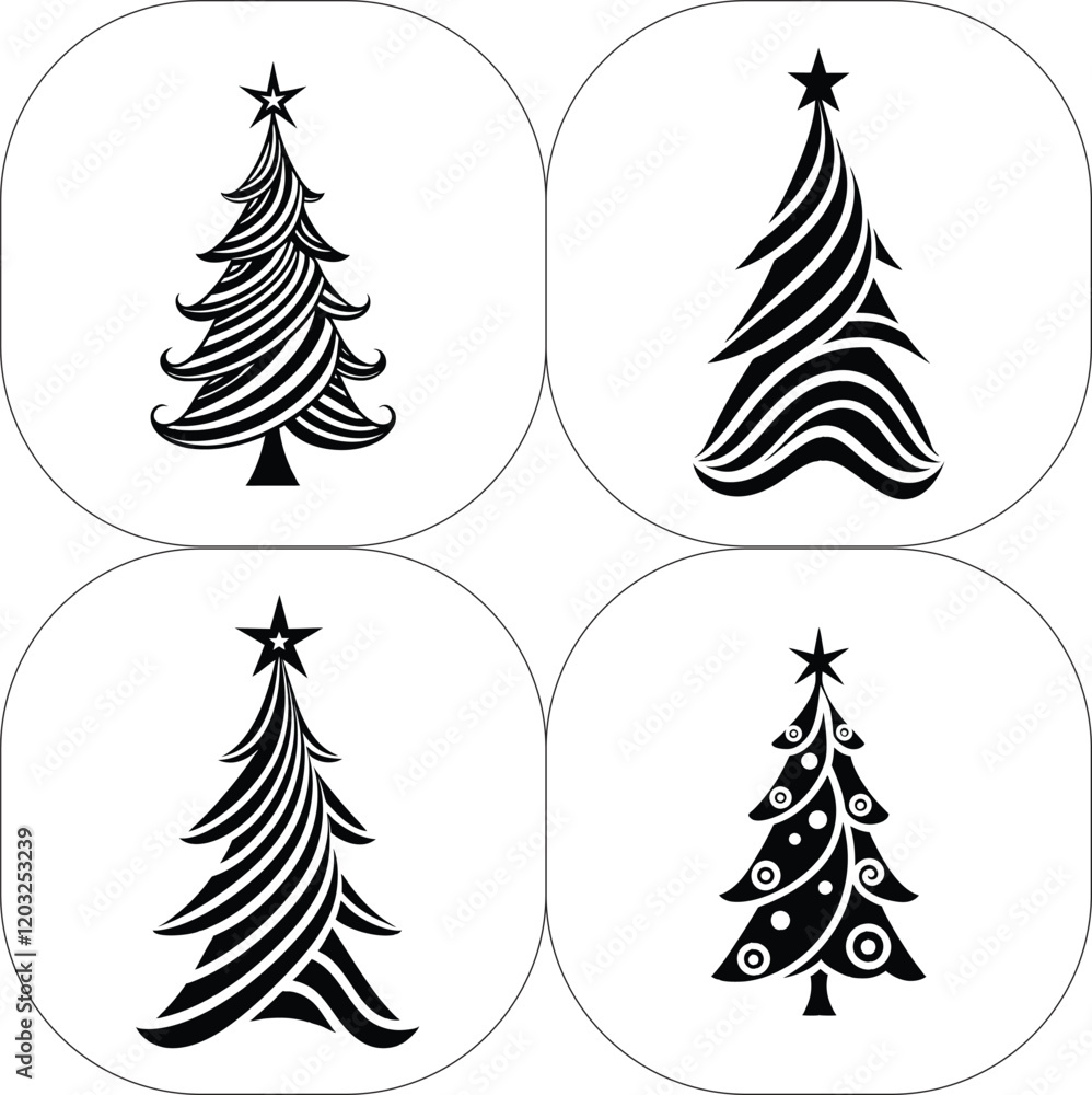 Obraz premium Christmas Tree Vector Silhouette Set