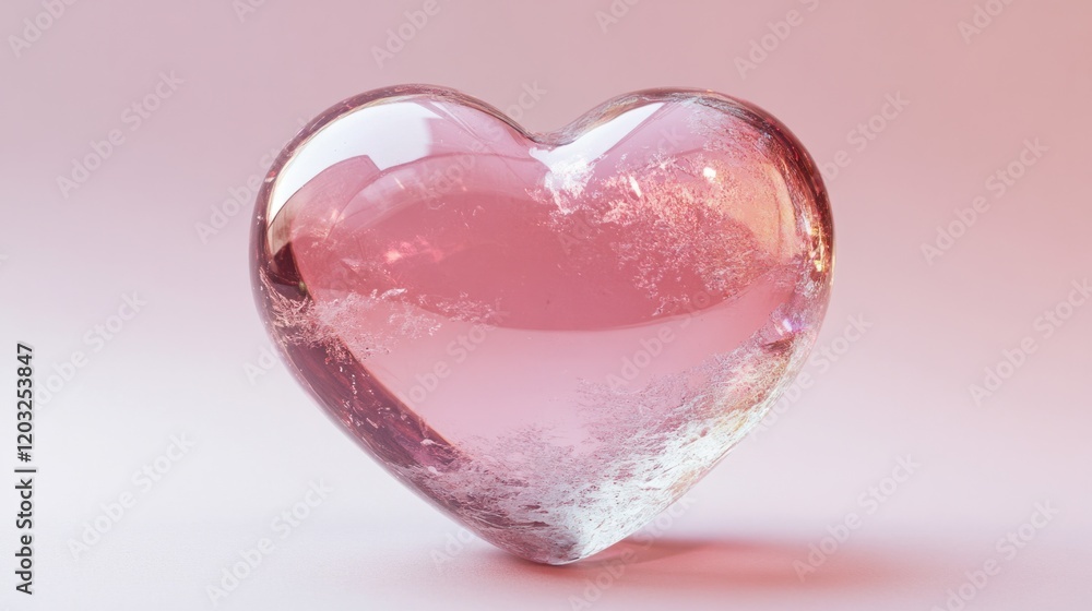 A soft pink glossy heart with a frosted finish and subtle highlights, isolated on a clean background A soft pink glossy heart with a frosted finish and subtle highlights, isolated on a clean background