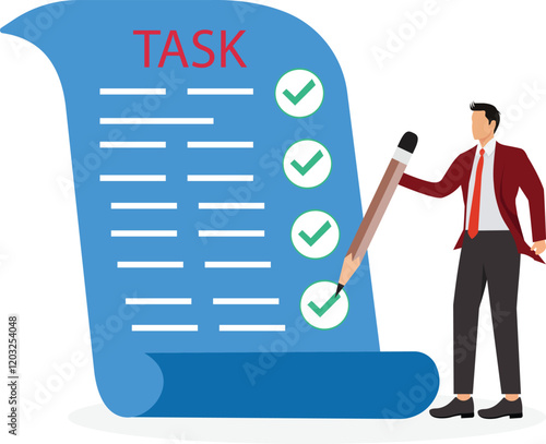 Getting things done completed tasks or business accomplishment finished checklist achievement or project progression concept businesswoman expert holding pencil tick all completed task checkbox