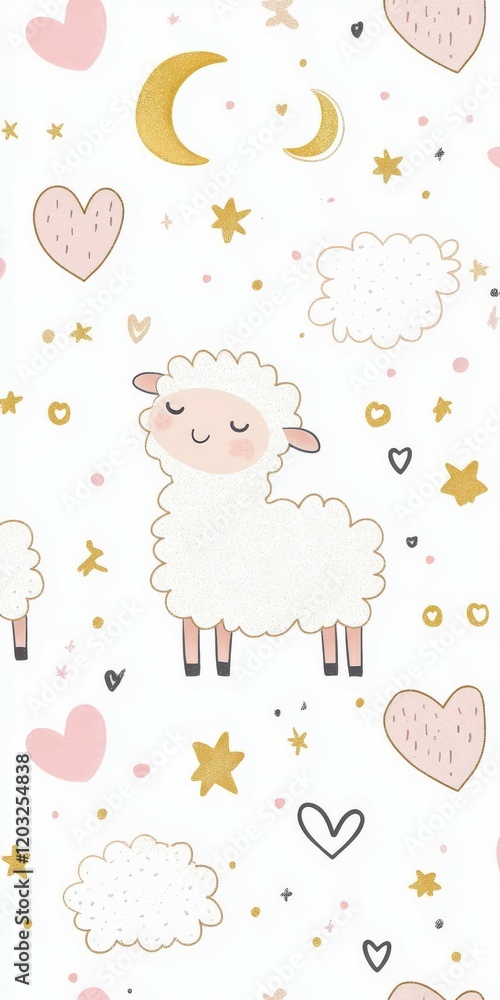 Cute sheep pattern with stars and hearts in pastel colors for nurseries Cute sheep pattern with stars and hearts in pastel colors for nurseries