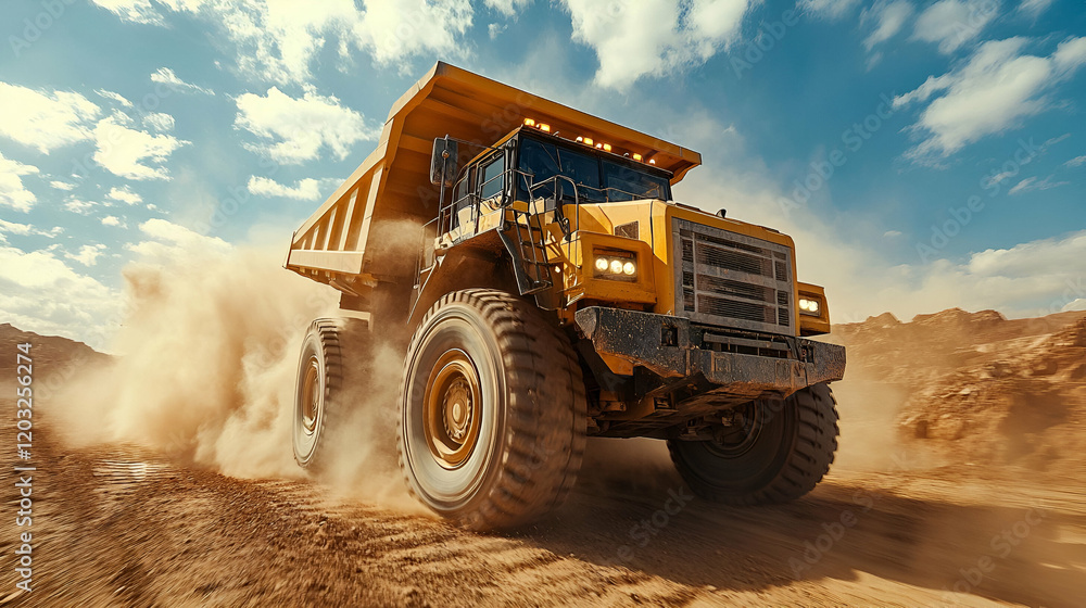 Obraz premium Quarry Truck Dust Sunny Day Mining