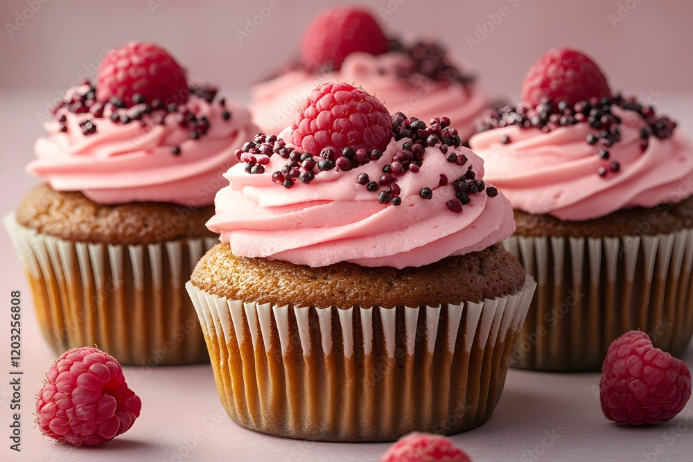 Delicious Raspberry Cupcakes with Pink Frosting for Celebration Events and Dessert Designs Delicious Raspberry Cupcakes with Pink Frosting for Celebration Events and Dessert Designs