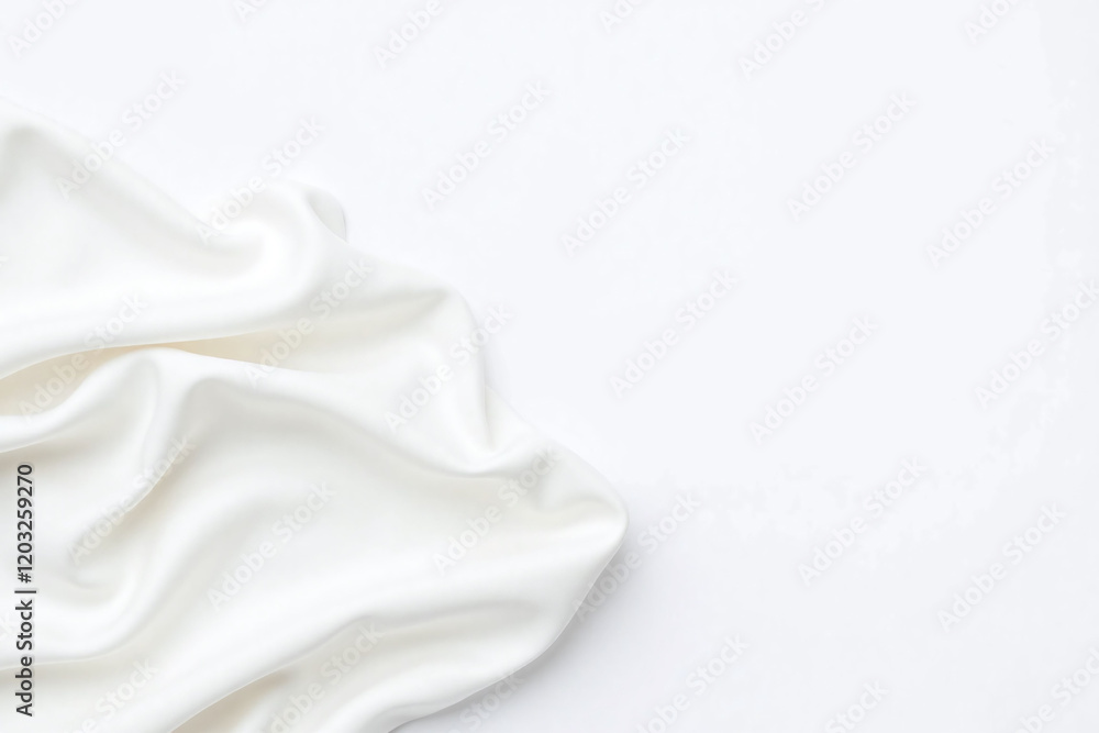 A smooth white fabric with a gentle curve on a pure white background A smooth white fabric with a gentle curve on a pure white background