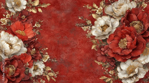 Red floral frame on textured backdrop for wall decor