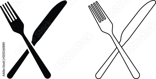 Cutlery icon set. Place Setting Paper Plate, Plastic Fork, Knife black line and flat vector collection isolated on transparent background. Utensils meal crockery symbol for food and app