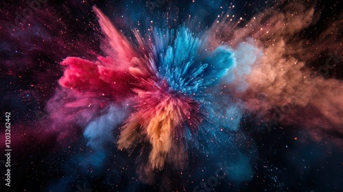 Colorful explosion of powder creates vibrant display in the night sky