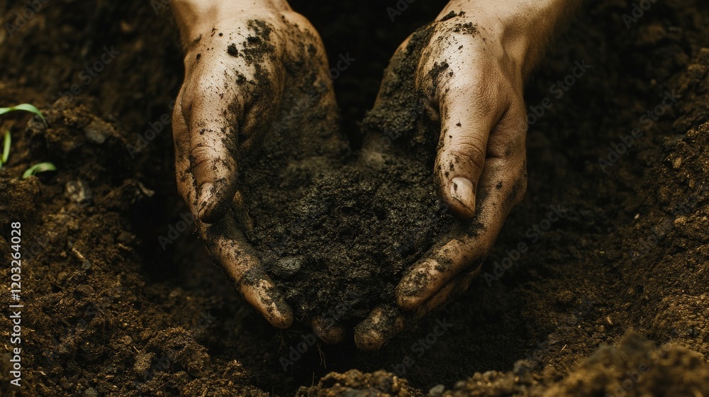 Hands Planting in Rich Soil, Gardening and Nature Concept for Wellness and Sustainability Hands Planting in Rich Soil, Gardening and Nature Concept for Wellness and Sustainability