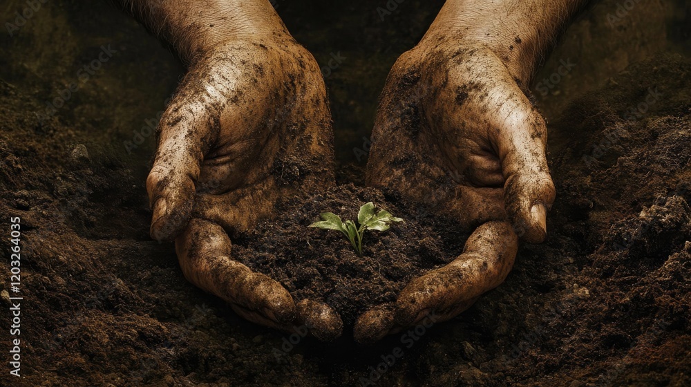 Hands Planting in Rich Soil, Gardening and Nature Concept for Wellness and Outdoor Activities Hands Planting in Rich Soil, Gardening and Nature Concept for Wellness and Outdoor Activities