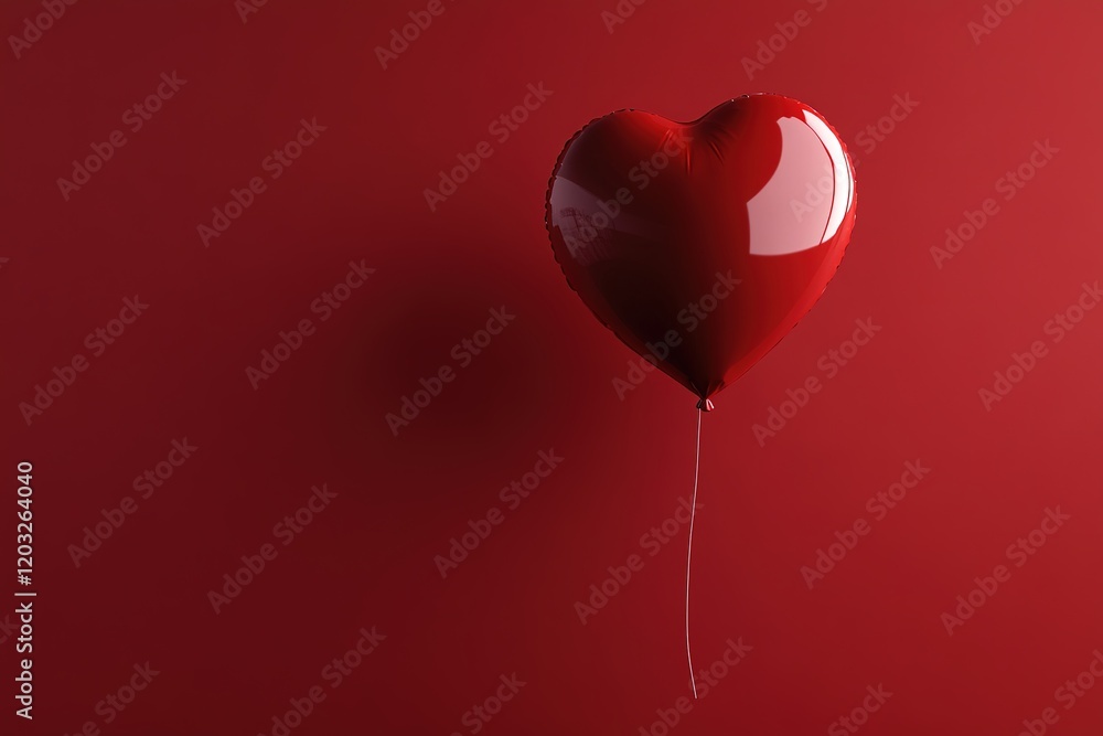 Red heart balloon on crimson background, minimalistic love theme Red heart balloon on crimson background, minimalistic love theme