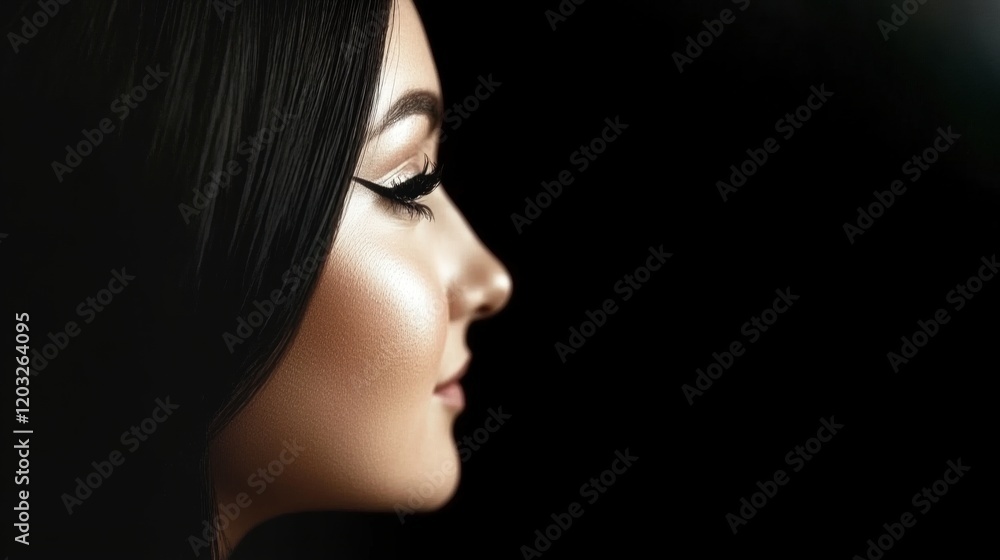 photorealistic minimalistic woman’s side profile showing flawless foundation with an understated glow photorealistic minimalistic woman’s side profile showing flawless foundation with an understated glow