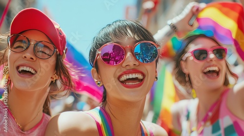 LGBTQ individuals and allies marching at a pride parade celebrating love and acceptance, potential usecase for diversity and inclusivity campaigns photo