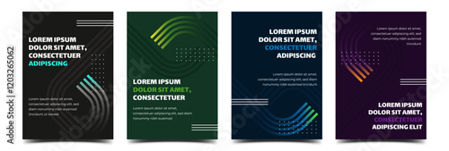 Set of modern banner designs featuring vibrant gradient shape and minimalistic typography on dark backgrounds. Usable for social media post, cover, poster, card, banner