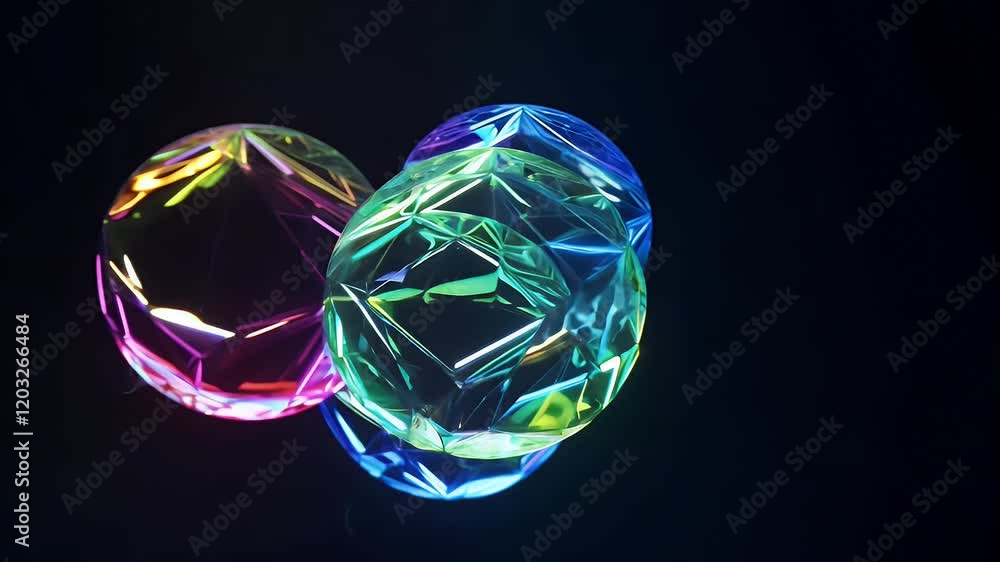 Glowing rainbow soap bubbles forming geometric patterns Glowing rainbow soap bubbles forming geometric patterns