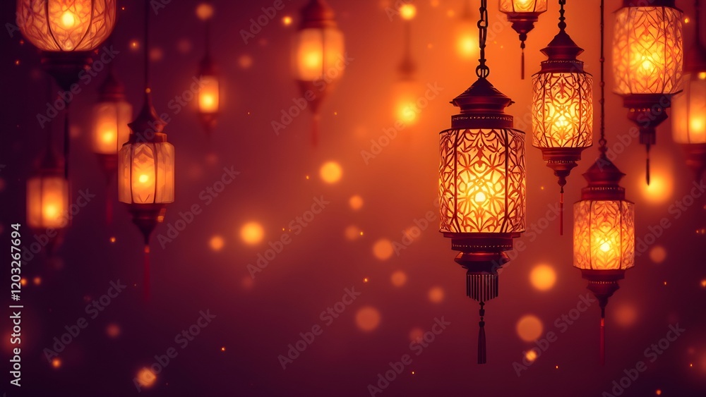 Beautifully illuminated lanterns for celebrations against a warm starry background. Beautifully illuminated lanterns for celebrations against a warm starry background.