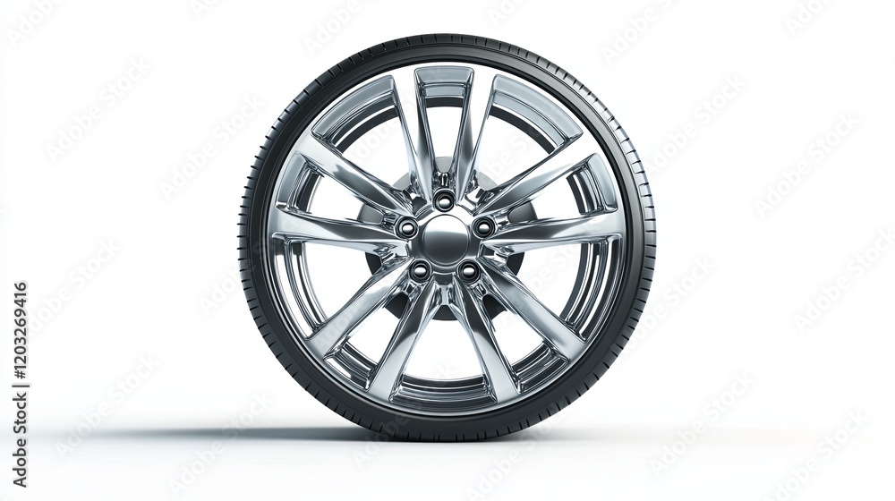 A shiny car rim placed on a white background, perfect for automotive promotions. A shiny car rim placed on a white background, perfect for automotive promotions.