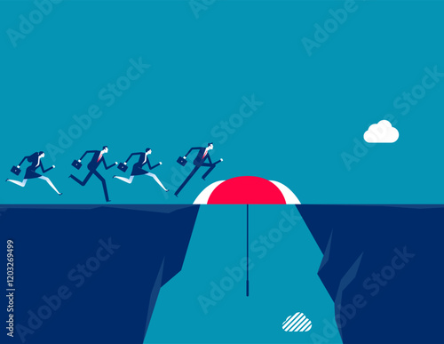 Business bridging the gap with umbrella. Business insurance agent vector flat style