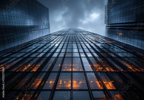 Wallpaper Mural A Dramatic Perspective of Tall Modern Skyscrapers Under Brooding Dark Clouds with Illuminated Windows Glowing in the Early Evening Ambient Light Torontodigital.ca