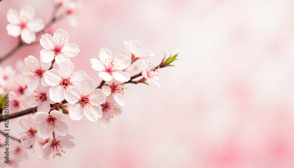 Delicate cherry blossoms against pastel background, spring elegance Delicate cherry blossoms against pastel background, spring elegance