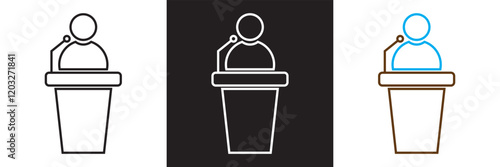 Orator speaking from tribune icon . isolated on white and black background. vector illustration. EPS 10