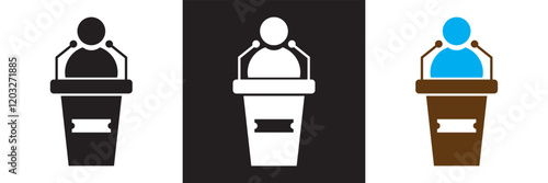Orator speaking from tribune icon . isolated on white and black background. vector illustration. EPS 10