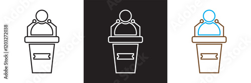 Orator speaking from tribune icon . isolated on white and black background. vector illustration. EPS 10