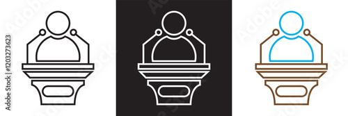 Orator speaking from tribune icon . isolated on white and black background. vector illustration. EPS 10