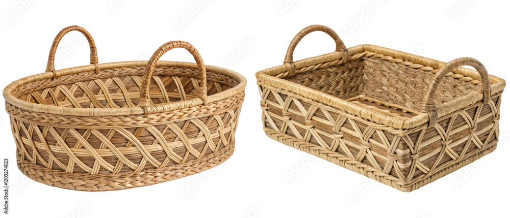 Obraz premium Two woven baskets with handles. isolated with transparent background