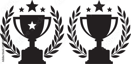 Vector Award With Laurel Wreath Icon Set. Trophy Icon Symbols. Medal Icon Symbols