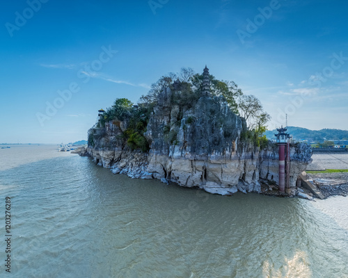 Shizhong hill landscape against a blue sky photo