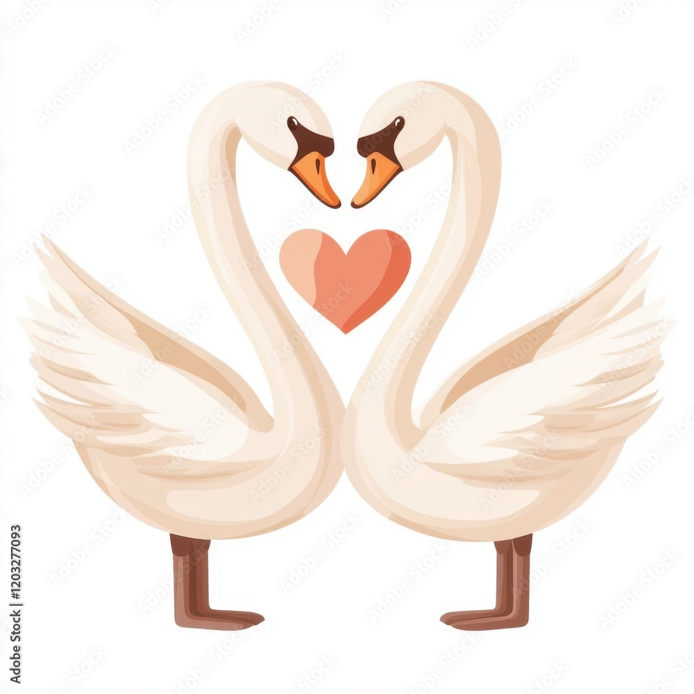 Elegant swans forming a heart shape, symbolizing love and romance. Elegant swans forming a heart shape, symbolizing love and romance.