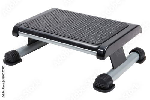 Black and silver footrest for under desk use isolated with transparent background