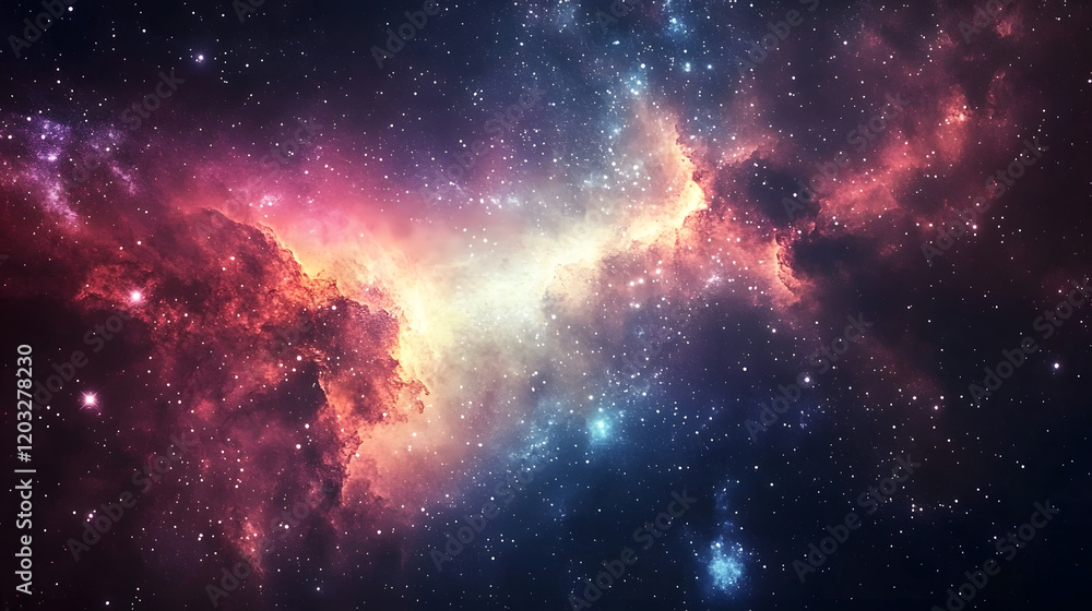 Fototapeta premium A cosmic nebula explodes with energy, showcasing brilliant stars and colors.